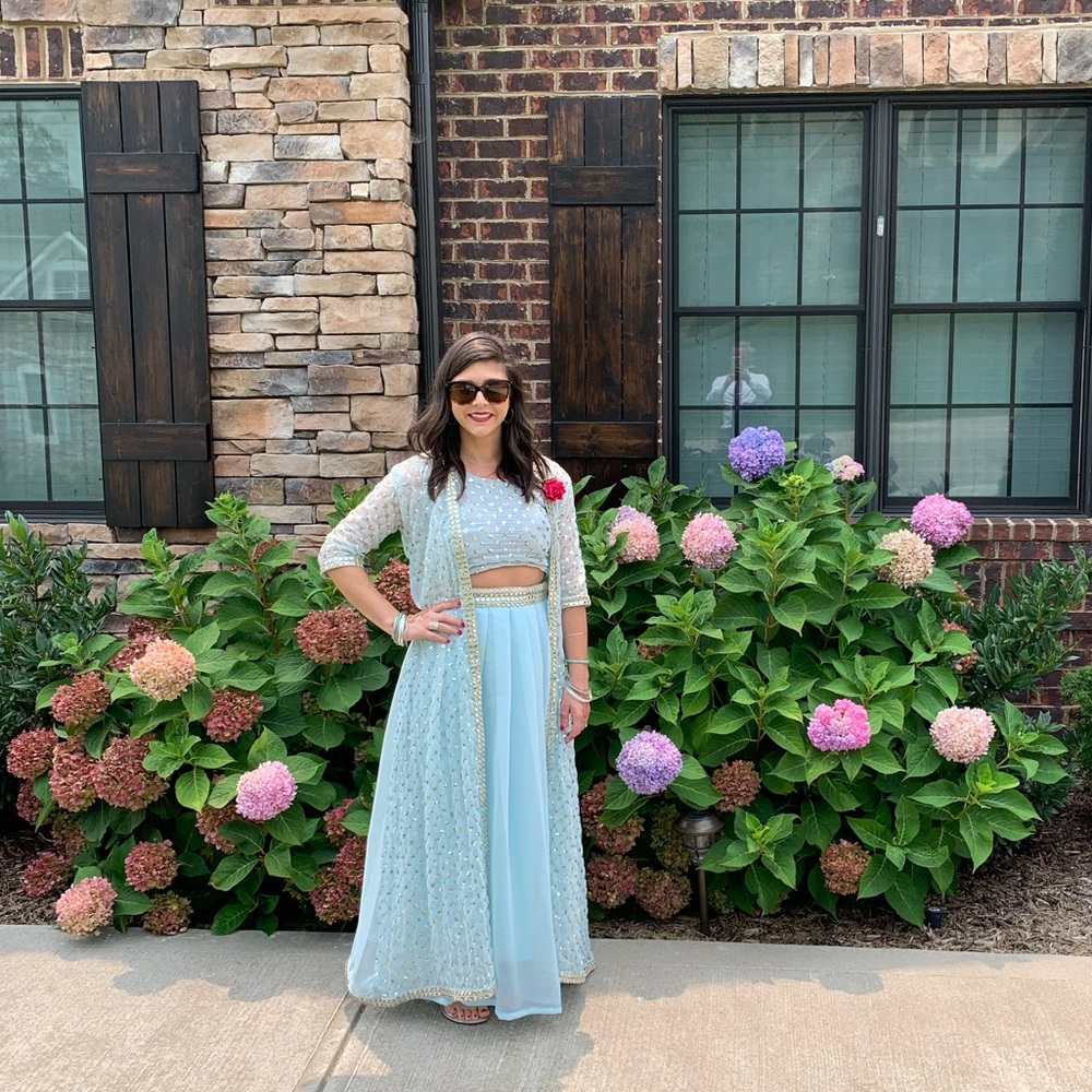 Light Blue Embellished Lehenga Set with Jacket